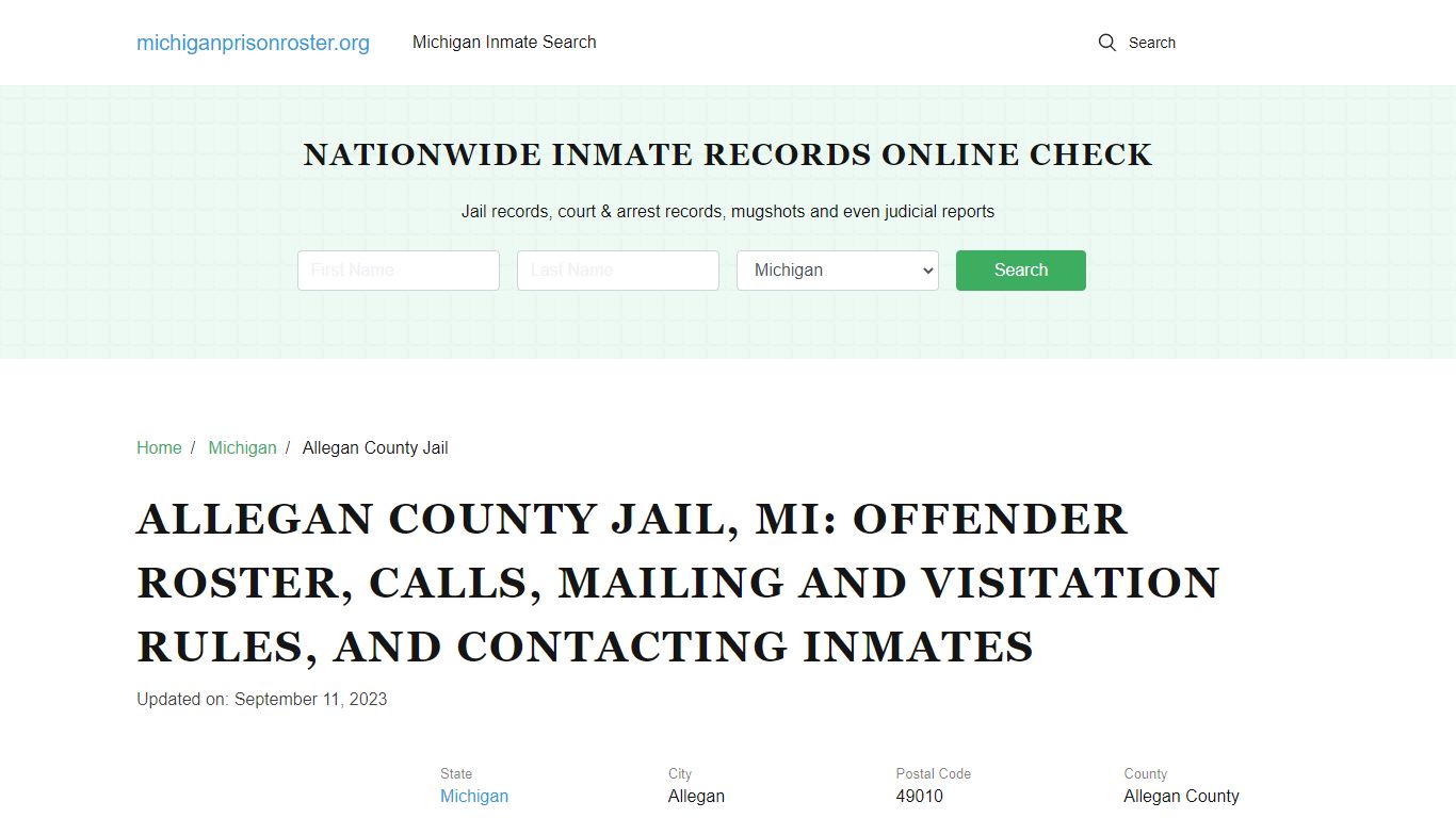 Allegan County Jail, MI: Inmate Search, Visitation & Contact Info